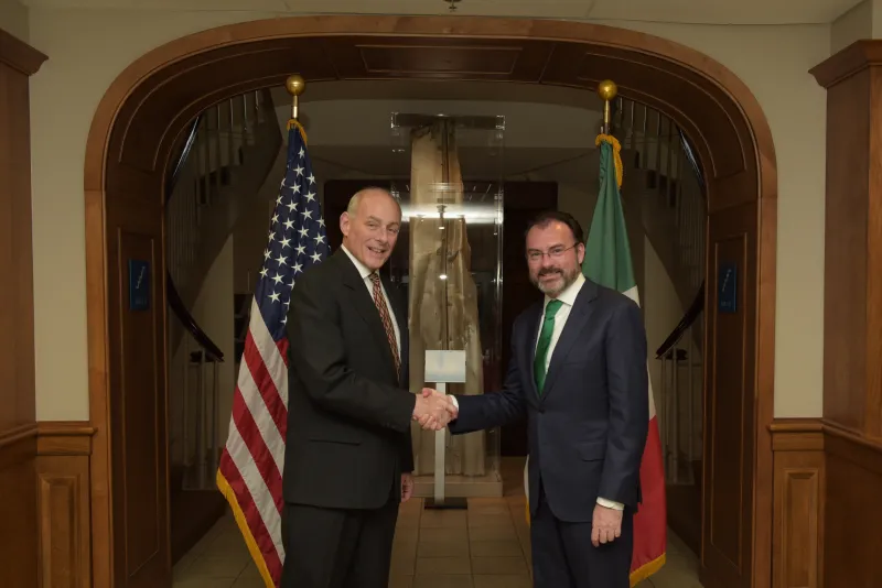 Secretary of Homeland Security John Kelly met with Mexican Secretary of Foreign Relations Luis Videgaray Caso to discuss the Department’s strong partnership with Mexico and the commitment to shared international interests in border security, migration management, repatriation, and cross-border trade.