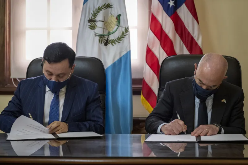 Secretary Mayorkas signs the Biometric Data Sharing Partnership Letter of Intent with Minister of Government Reyes 