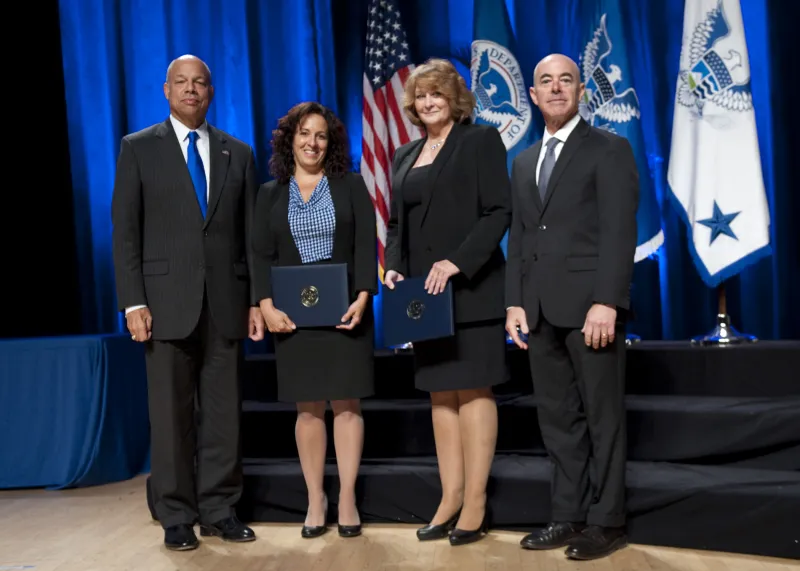 Secretary of Homeland Security Jeh Johnson and Deputy Secretary of Homeland Security Alejandro Mayorkas presented the Secretary's Unity of Effort Award to the DHS Cyber Hiring Event Team