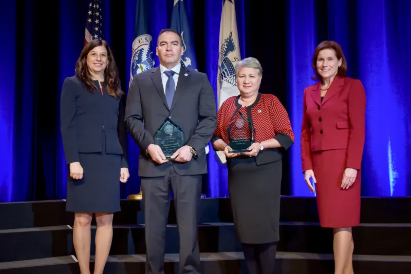 Customs and Border Protection's Guatemala Advisors Team receive the the Secretary's Award for Valor at the Department of Homeland Security Secretary's Awards Ceremony in Washington, D.C., Nov. 8, 2017. The team was honored for assisting with the medical evacuation of 10 Guatemalan girls, who were severely injured in fires in March and April 2017, by helping them get emergency passports, and transported to receive specialized medical care and treatment, along with streamlining response to future national eme