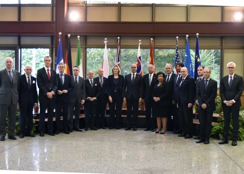 Secretary Johnson stands with the participants of the G6+1, held this past week in Rome, Italy.