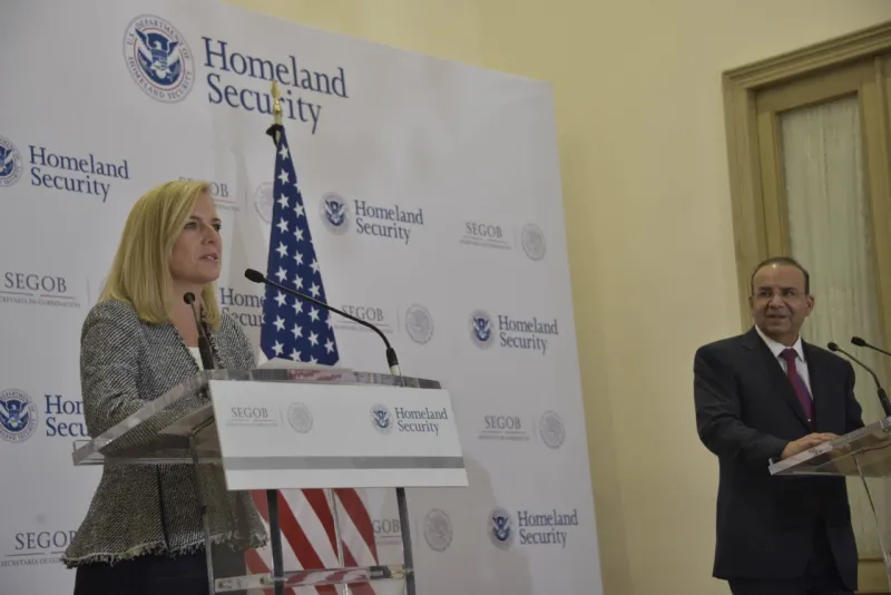 U.S. Secretary of Homeland Security Kirstjen Nielsen participated in a press briefing with Mexico Secretary of Interior Alfonso Navarrete Prida in Mexico City, Mexico, March 26, 2018.