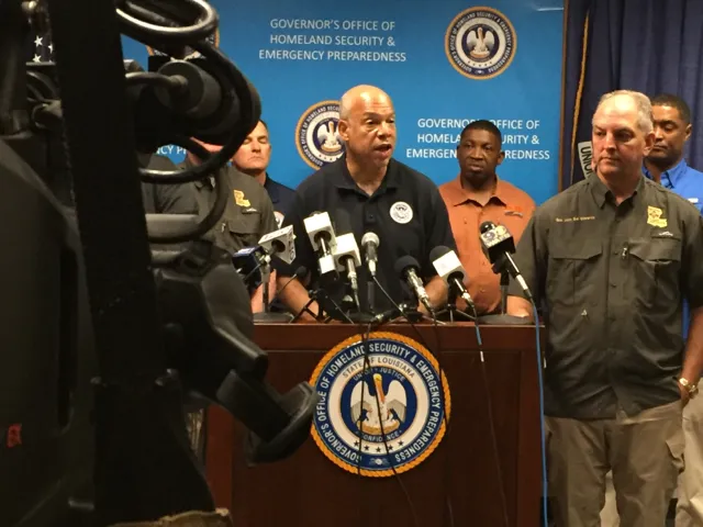 Secretary Johnson speaks during press conference on response and recovery operations
