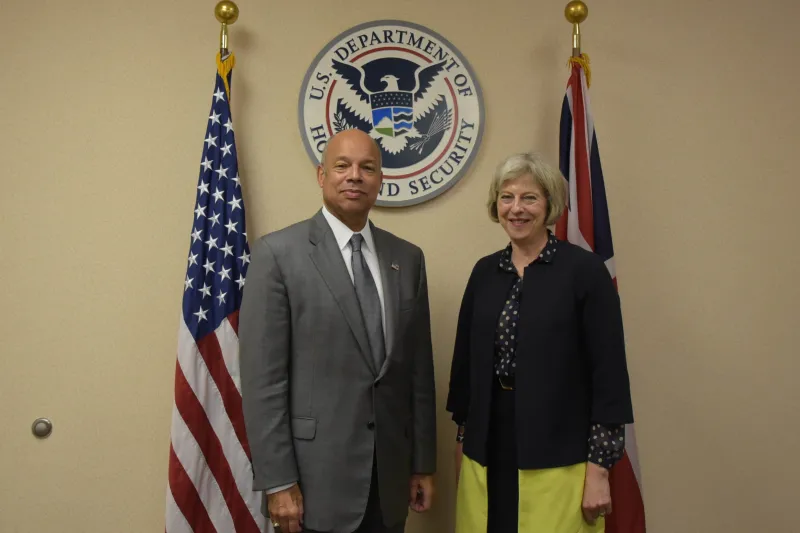 Secretary of Homeland Security Jeh Johnson meets with UK Home Secretary Theresa May to discuss a range of shared homeland security-related concerns in Washington, D.C., Wednesday, Sept. 30, 2015. (DHS Photo/Jetta Disco)