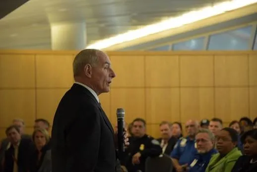Secretary Kelly takes questions from the DHS workforce at Dallas Fort Worth Airport.