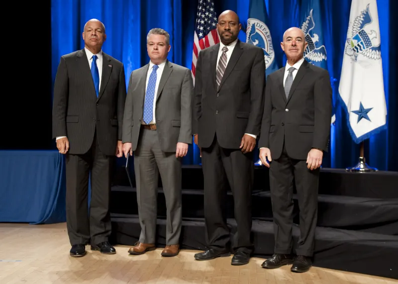 Secretary of Homeland Security Jeh Johnson and Deputy Secretary of Homeland Security Alejandro Mayorkas presented the Secretary's Unity of Effort Award to the U.S. Immigration and Customs Enforcement Detention Reform Working Group