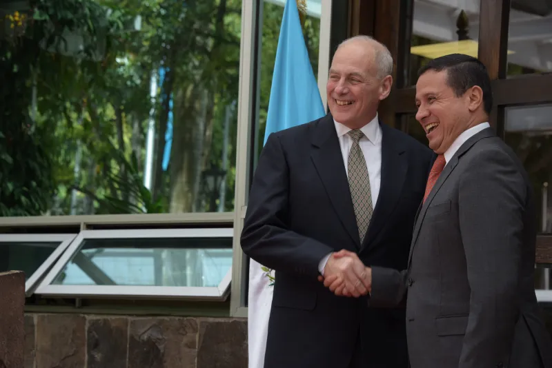 Minister of Foreign Affairs Carlos Raul Morales welcomes Secretary Kelly in Guatemala