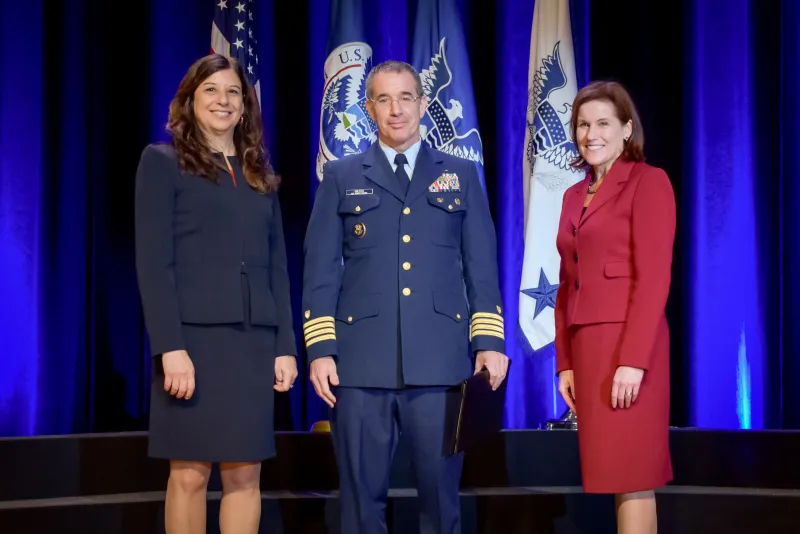 Capt. Peter Hatch, U.S. Coast Guard, receives the Secretary's Exceptional Service Gold Medal at the Department of Homeland Security Secretary's Awards Ceremony in Washington, D.C., Nov. 8, 2017. Hatch was honored for creating and institutionalizing the DHS-wide nomination, selection, and dismantlement process for Homeland Criminal Organization Targets, the top transnational criminal networks impacting homeland security. Official DHS photo by Jetta Disco.