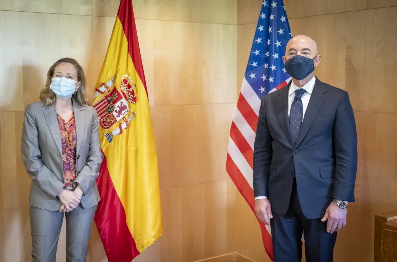Caption: <p>Secretary Mayorkas meets with Spain’s Vice-President and Minister of Economy and Digital Transformation Calviño</p>