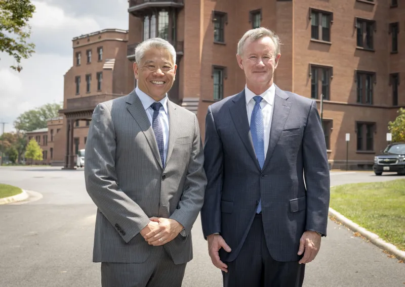 Homeland Security Deputy Secretary John Tien meets with retired U.S. Navy Admiral William McRaven, former commander of the United States Special Operations Command (SOCOM), at the DHS St. Elizabeths Campus in Washington, D.C.