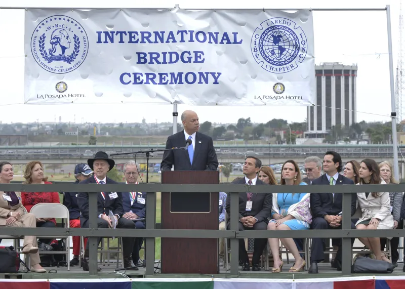 Secretary Jeh Johnson speaks at the International Bridge Ceremony.