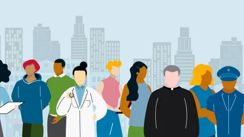 Prevention Forums Webinar Header consisting of a colorful line drawing of people in the community 