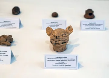 Photo of a zoomorphic ceramic head representing the duality between a coyote and bat was one of the 54 artifacts repatriated to Guatemala in a ceremony July 22, 2024.
