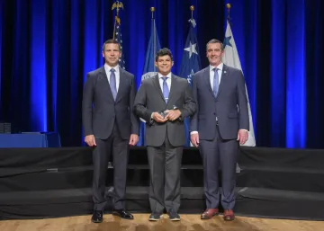 Caption: <p>WASHINGTON (Nov. 6, 2019) Acting Homeland Security Secretary Kevin McAleenan and Acting Deputy DHS Secretary David Pekoski present the Award for Exemplary Service to Mariano Torres at the 2019 Secretary’s Award Ceremony at the Daughters of the American Revolution Constitution Hall. (DHS Photo by Tim D. Godbee/Released)</p>