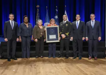Caption: <p>WASHINGTON (Nov. 6, 2019) Acting Homeland Security Secretary Kevin McAleenan and Acting Deputy DHS Secretary David Pekoski present the Unit Award to the James J. Rowley Training Center at the 2019 Secretary’s Award Ceremony at the Daughters of the American Revolution Constitution Hall. (DHS Photo by Tim D. Godbee/Released)</p>
