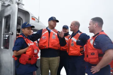 Secretary of Homeland Security goes underway on the San Francisco Bay aboard a U.S. Coast Guard Response Boat Medium