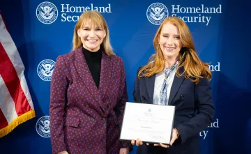 Acting DHS Deputy Secretary Kristie Canegallo with Innovation Award recipient, Amanda Day.