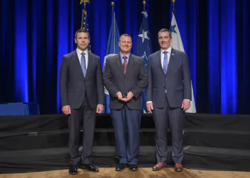 Caption: <p>WASHINGTON (Nov. 6, 2019) Acting Homeland Security Secretary Kevin McAleenan and Acting Deputy DHS Secretary David Pekoski present the Award for Volunteer Service to Donald R. Johnson at the 2019 Secretary’s Award Ceremony at the Daughters of the American Revolution Constitution Hall. (DHS Photo by Tim D. Godbee/Released)</p>
