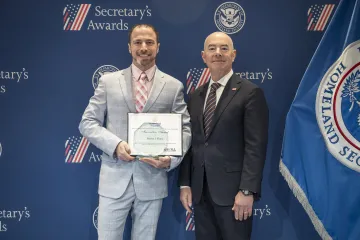 Innovation Award recipient Stephen J. Florio with DHS Secretary Alejandro Mayorkas.