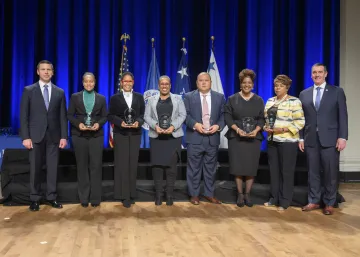 Caption: <p>WASHINGTON (Nov. 6, 2019) Acting Homeland Security Secretary Kevin McAleenan and Acting Deputy DHS Secretary David Pekoski present the Award for Diversity Management to Inclusion, Diversity, Engagement in Action — IDEA IQ at the 2019 Secretary’s Award Ceremony at the Daughters of the American Revolution Constitution Hall. (DHS Photo by Tim D. Godbee/Released)</p>