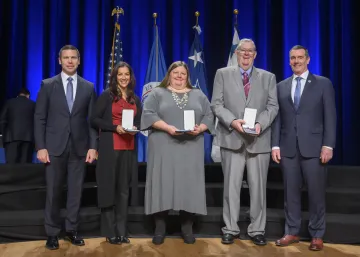Caption: <p>WASHINGTON (Nov. 6, 2019) Acting Homeland Security Secretary Kevin McAleenan and Acting Deputy DHS Secretary David Pekoski present the Meritorious Service Silver Medal at the 2019 Secretary’s Award Ceremony to the TSA Pay Team at the Daughters of the American Revolution Constitution Hall. (DHS Photo by Tim D. Godbee/Released)</p>