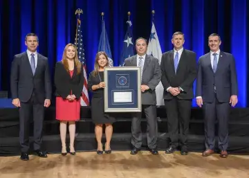 Caption: <p>WASHINGTON (Nov. 6, 2019) Acting Homeland Security Secretary Kevin McAleenan and Acting Deputy DHS Secretary David Pekoski present the Unit Award to the San Antonio Field Office — Asset Forfeiture Unit at the 2019 Secretary’s Award Ceremony at the Daughters of the American Revolution Constitution Hall. (DHS Photo by Tim D. Godbee/Released)</p>