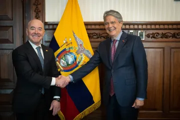 Quito, Ecuador (December 7, 2022) Homeland Security Secretary Alejandro Mayorkas met with President Lasso, the Minister of Interior, and the Foreign Minister at the Presidential Palace in Quito, Ecuador. DHS photo by Sydney Phoenix)