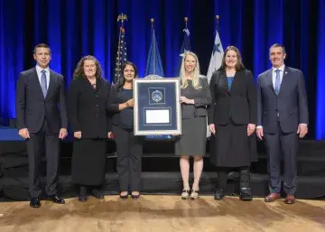 Caption: <p>WASHINGTON (Nov. 6, 2019) Acting Homeland Security Secretary Kevin McAleenan and Acting Deputy DHS Secretary David Pekoski present the Unit Award to the Iraqi Public Safety Removal Litigation Team at the 2019 Secretary’s Award Ceremony at the Daughters of the American Revolution Constitution Hall. (DHS Photo by Tim D. Godbee/Released)</p>