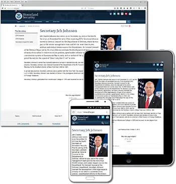 Image of the new DHS.gov as displayed on desktop, tablet, and mobile phone.