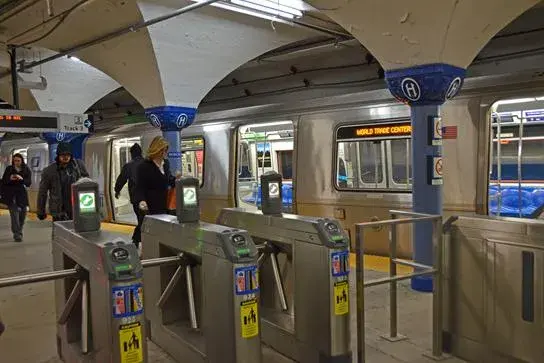 A subway platform and train
