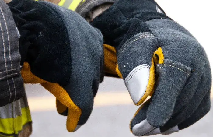 Close up of improved structure firefighting gloves.