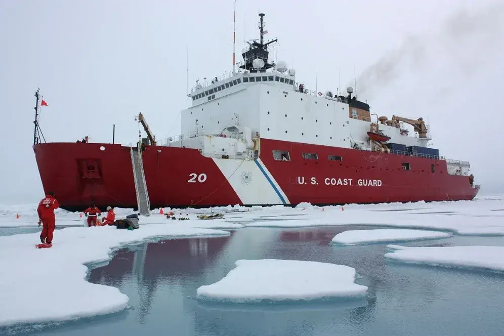 U.S. Coast Guard ship in ice water.