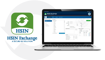 HSIN Exchange logo and screenshot of the application.