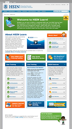 A screenshot of the HSIN Learn homepage.