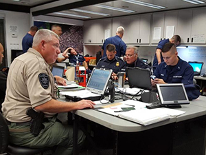 A photograph of fusion center operations monitoring security during the Republican National Convention.
