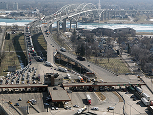 A photograph of the Michigan-Canadian border.