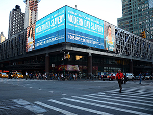 A photo of DHS Blue Campaign billboard advertising