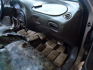 A photo of narcotics hidden in a vehicle